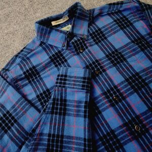 LL Bean Shirt Men Medium Traditional Fit Blu Scotch Plaid Flannel Winter Outdoor